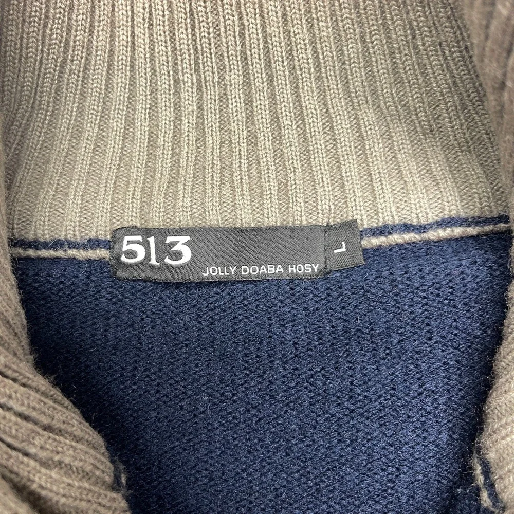 Jolly 513 Doaba Hosiery Sweater Mens Large Navy Striped Knit Long Sleeve 1/4 Zip